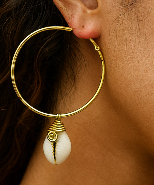 Boucles d'Oreilles  Créoles Cauris